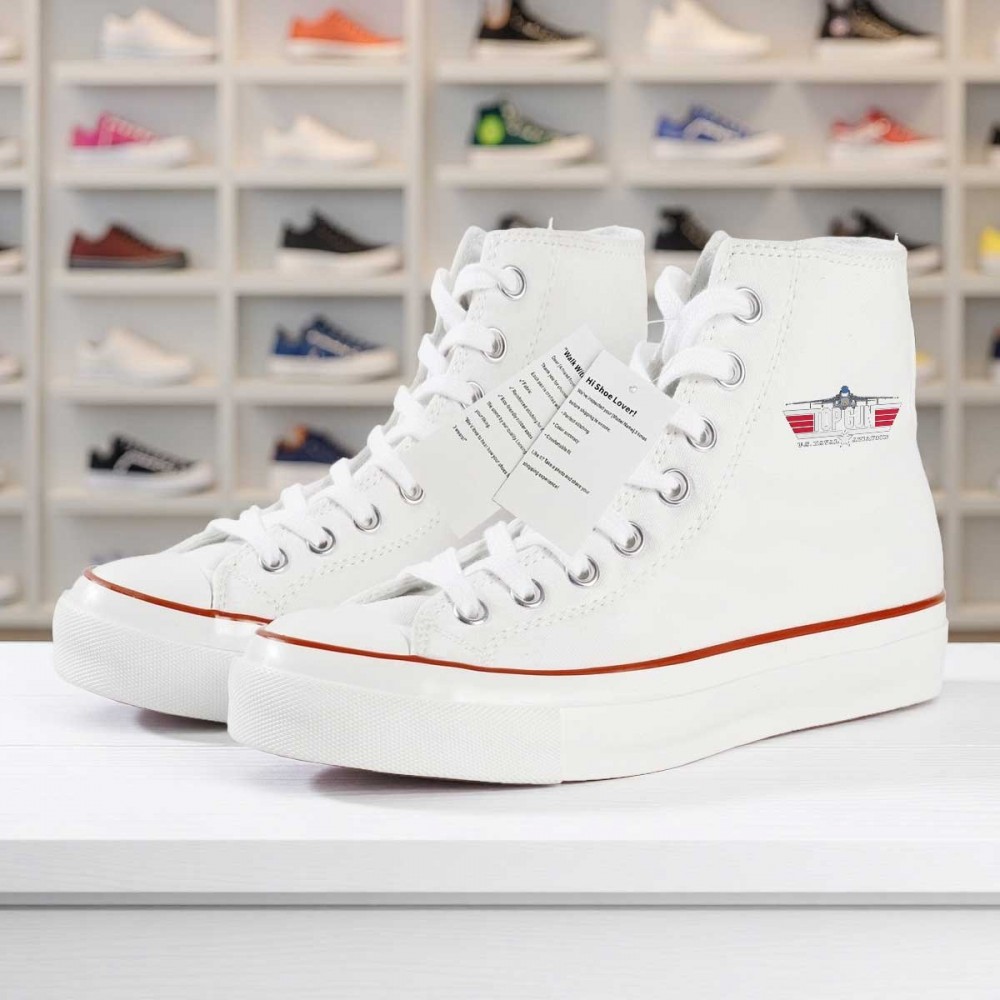 1pc Top Gun Maverick Print High-Top Sneakers - Breathable, Non-Slip, Durable Korean Version Casual Shoes with White Rubber Sole, Black & White Design, Lace-Up Closure, Round Toe, All-Season Comfort, Unisex for Men & Women, Everyday Footwear, Modern Sneakers, Fabric Upper