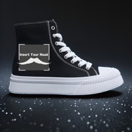 Women's Shoes Black and White Casual Skateboard Sneakers with Laces 2D Print Series, Campus Style for All Seasons