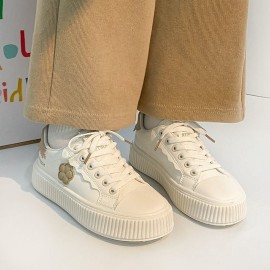 Women's White Synthetic Cover Sneakers - Minimalist Round-Toe Moccasin-Style Lace-Up Flats with Cover Overlays, Cushioned EVA Sole & Arch | All-Day Comfort Casual & Semi-Formal Everyday Shoes | Machine Washable Vegan-Friendly (Spring) - Versatile for Office, Shopping, Outings | Elegant White Sneakers for Women, Sneakers For Women High Quality, Canvas Slip On Shoes For Women, Womens Shoes Plus Size, Wedge Sneakers For Women, Light Shoes For Women