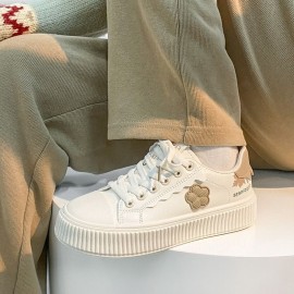 Women's White Synthetic Cover Sneakers - Minimalist Round-Toe Moccasin-Style Lace-Up Flats with Cover Overlays, Cushioned EVA Sole & Arch | All-Day Comfort Casual & Semi-Formal Everyday Shoes | Machine Washable Vegan-Friendly (Spring) - Versatile for Office, Shopping, Outings | Elegant White Sneakers for Women, Sneakers For Women High Quality, Canvas Slip On Shoes For Women, Womens Shoes Plus Size, Wedge Sneakers For Women, Light Shoes For Women