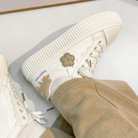 Women's White Synthetic Cover Sneakers - Minimalist Round-Toe Moccasin-Style Lace-Up Flats with Cover Overlays, Cushioned EVA Sole & Arch | All-Day Comfort Casual & Semi-Formal Everyday Shoes | Machine Washable Vegan-Friendly (Spring) - Versatile for Office, Shopping, Outings | Elegant White Sneakers for Women, Sneakers For Women High Quality, Canvas Slip On Shoes For Women, Womens Shoes Plus Size, Wedge Sneakers For Women, Light Shoes For Women