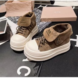 Women'S Chunky Platform Sneakers with Thick Platform Heel - Chunky Sole High-Top Round Toe PU Cover Upper, & Brown Retro Chunky Heel, Cushioned Insole & Arch Support, All-Season Casual Shoes for Casual Attire, Versatile Two-Way Wear (Flip-Flop Style