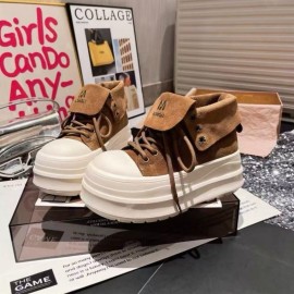Women'S Chunky Platform Sneakers with Thick Platform Heel - Chunky Sole High-Top Round Toe PU Cover Upper, & Brown Retro Chunky Heel, Cushioned Insole & Arch Support, All-Season Casual Shoes for Casual Attire, Versatile Two-Way Wear (Flip-Flop Style