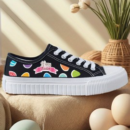 Women's Shoes Colorful Easter Black and White Casual Sneakers Skateboard Shoes with Laces 2D Print Series Campus Style All-Season