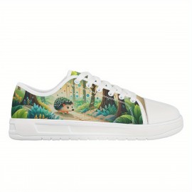 Unisex Hedgehog Print Low-Top Canvas Sneakers - Breathable Comfortable Walking Shoes with EVA Sole, Machine Washable for Hiking, Travel & Daily Wear