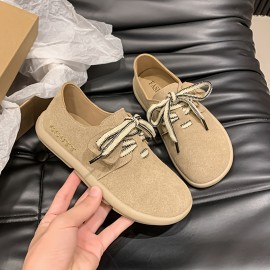 New Retro Niche Women'S Shoes with Lace-Up Round Toes, Stylish And Versatile, Simple Flat Casual Loafers.