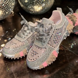 [Stylish Sneakers for Women] Stylish Women's Glittery Rhinestone-Embellished Low-Top Sneakers | Breathable PU Cover, Thick Cushioned Sole, Lace-Up Casual Shoes for All-Season Comfort, Ladies Sneakers, Comfortable Footwear, Durable Footwear