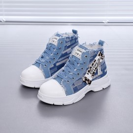 Women'S Chunky Platform Sneakers - Lace-Up High-Top Shoes with Non-Slip Rubber Sole, All-Season Casual Shoes for Everyday & Formal Outfits - Durable Canvas Upper & Cushioned Insole - Easy-Clean White Shoes for Women, Ladies Sneakers, Versatile Footwear, Trendy Footwear, Comfortable Fit, Fashionconscious Buyers, Streetwear Style, Breathable Fabric, Fashionconscious Women, Shoe For Women, Sneaker For Women