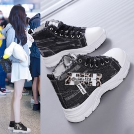 Women'S Chunky Platform Sneakers - Lace-Up High-Top Shoes with Non-Slip Rubber Sole, All-Season Casual Shoes for Everyday & Formal Outfits - Durable Canvas Upper & Cushioned Insole - Easy-Clean White Shoes for Women, Ladies Sneakers, Versatile Footwear, Trendy Footwear, Comfortable Fit, Fashionconscious Buyers, Streetwear Style, Breathable Fabric, Fashionconscious Women, Shoe For Women, Sneaker For Women