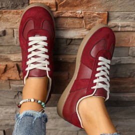 [Retro Low-Top Sneakers] Women's Retro Low-Top Sneakers - Brown & White Lace-Up Shoes, Breathable Fabric Upper & Cushioned Rubber Sole for Everyday, Office, Formal Events - All-Season Minimalist Sneakers for Women, Ladies Sneakers, Casual Footwear, Classic Laceup Design, Durable Traction Footwear, Office Footwear, Vintage Style, Comfortable Fit, Lifestyle, Women's Sneaker, Comfortable And Elegant Shoes For Women
