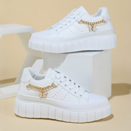 Women'S All-Season Casual Sneakers with Butterfly Design - White Lace-Up, Thick Sole, Lightweight, All-Purpose Running Shoes, Casual Footwear | Butterfly Print Shoes | Comfortable Footwear