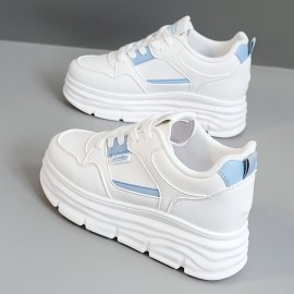 [Beige High-Top Sneakers] Beige Women's High-Top Lace-Up Casual Sneakers | Thick Platform Sole for Height Boost, Soft Synthetic Cover, Breathable Fabric Lining & Cushioned PVC Sole | Autumn Outdoor Comfort, Plus Sizes, Petite Women, Comfortable Walking, Minimalist Design, Durable Construction