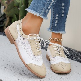 Women's Large Size Brogue Lace-Up Shoes - Vibrant Purple/Pink/Green/Black/Golden/Blue/Pinkish-Purple/Greenish-Purple, Round Toe Low-Top Ankle Boots with PU/PVC Sole, All-Season Casual & Formal Dress Shoes for Everyday & Special Occasions, Comfortable & Durable with EVA/Rubber Insole, PVC Lining, and Stylish Brogue Detailing for a Chic Look, Extra Wide Width Shoes for Women, Womens Casual Sneakers, Wide Fit Shoes for Women Plus Size, Coloured Sneakers for Women,