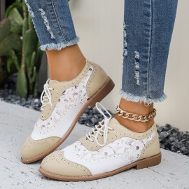 Women's Large Size Brogue Lace-Up Shoes - Vibrant Purple/Pink/Green/Black/Golden/Blue/Pinkish-Purple/Greenish-Purple, Round Toe Low-Top Ankle Boots with PU/PVC Sole, All-Season Casual & Formal Dress Shoes for Everyday & Special Occasions, Comfortable & Durable with EVA/Rubber Insole, PVC Lining, and Stylish Brogue Detailing for a Chic Look, Extra Wide Width Shoes for Women, Womens Casual Sneakers, Wide Fit Shoes for Women Plus Size, Coloured Sneakers for Women,