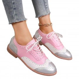 Women's Large Size Brogue Lace-Up Shoes - Vibrant Purple/Pink/Green/Black/Golden/Blue/Pinkish-Purple/Greenish-Purple, Round Toe Low-Top Ankle Boots with PU/PVC Sole, All-Season Casual & Formal Dress Shoes for Everyday & Special Occasions, Comfortable & Durable with EVA/Rubber Insole, PVC Lining, and Stylish Brogue Detailing for a Chic Look, Extra Wide Width Shoes for Women, Womens Casual Sneakers, Wide Fit Shoes for Women Plus Size, Coloured Sneakers for Women,
