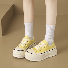 Women'S Chunky Platform Sneakers - Breathable EVA Upper, White & Black Casual Shoes with 