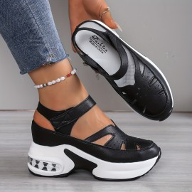[Comfortable Sneakers] Comfortable Women's Synthetic Cover Casual Sneakers | Breathable, Adjustable Hook-and-Loop Straps, Thick Sole, Open-Toe Design for All-Season Wear