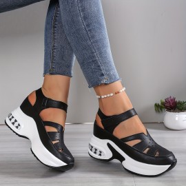 [Comfortable Sneakers] Comfortable Women's Synthetic Cover Casual Sneakers | Breathable, Adjustable Hook-and-Loop Straps, Thick Sole, Open-Toe Design for All-Season Wear
