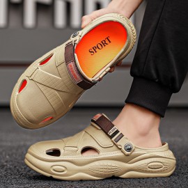 Men's Summer Slip-On Sandals with EVA Sole - Comfortable Beach Shoes for Driving & Casual Wear, White with Green Accents, Breathable Design, Easy On/Off, Durable & Stylish, Summer Sandals