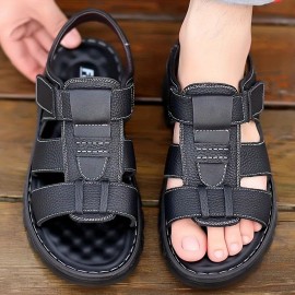 Men'S Casual Sandals with Adjustable Hook-and-Loop Straps, Non-Slip Comfortable Beach Shoes for Spring/Summer, Brown Synthetic Upper & Black Sole, Perfect for Vacation and Outdoor Activities, Beach Footwear | Stylish Sandals | Synthetic Sandals