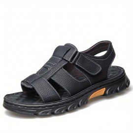 Men'S Genuine Faux Leather Sandals - Non-Slip Comfortable Beach Shoes with Adjustable Straps, Breathable Open-Toe Design for Summer Vacation & Casual Wear, Summer Footwear, Stylish Slipon, Durable Footwear