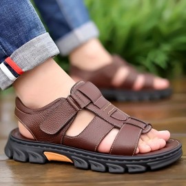 Men'S Genuine Faux Leather Sandals - Non-Slip Comfortable Beach Shoes with Adjustable Straps, Breathable Open-Toe Design for Summer Vacation & Casual Wear, Summer Footwear, Stylish Slipon, Durable Footwear