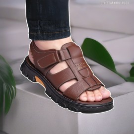 Men'S Genuine Faux Leather Sandals - Non-Slip Comfortable Beach Shoes with Adjustable Straps, Breathable Open-Toe Design for Summer Vacation & Casual Wear, Summer Footwear, Stylish Slipon, Durable Footwear