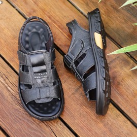 Men'S Genuine Faux Leather Sandals - Non-Slip Comfortable Beach Shoes with Adjustable Straps, Breathable Open-Toe Design for Summer Vacation & Casual Wear, Summer Footwear, Stylish Slipon, Durable Footwear