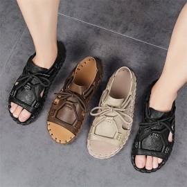 Men's Black Brown Grey Summer Sandals - Slip-On Casual Streetwear Flip Flops with Adjustable Straps, Super Fiber Synthetic & Rubber Sole for Vacation, Daily Wear
