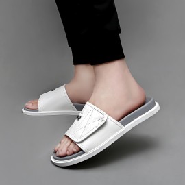 Men'S Fashion Slide Sandals - Summer Beach Shoes with Adjustable Hook & Loop Closure, Soft Faux Upper & Non-Slip Rubber Sole, Comfortable Casual Outdoor Streetwear for Vacation, Beach, Daily Wear, Beach Footwear, Vacation Style, Durable Traction Footwear