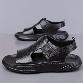 Men's Black -like with Adjustable Strap & Buckle - Non-Slip Rubber Sole, PU Cushioned Insole - Slip-On/Clip-On Beach Shoes for Summer, Casual, Pool, Boat - Lightweight Comfortable Dress (No Laces)