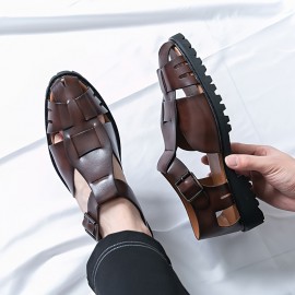 [Golden Dress Sandals] Metallic Golden Men's Business Casual Open-Toe Sandals | Adjustable Buckle Straps, Slip-On Synthetic Dress Shoes for Office, Semi-Formal & Streetwear - Breathable Rubber Sole, Summer Spring Formal Footwear