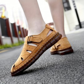 Men's Vintage Solid Colour Close Toe Sandals, Comfy Non Slip Durable Rubber Sole Beach Water Shoes, Men's Footwear, Summer