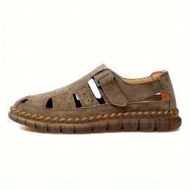 Men's Vintage Solid Colour Close Toe Sandals, Comfy Non Slip Durable Rubber Sole Beach Water Shoes, Men's Footwear, Summer