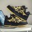 [Trendy Sneakers] Stylish Black & Yellow Men's Fashion Floral Contrast Sneakers | Low-Top Skate Shoes with Thick Lace-Up, Comfortable Rubber Sole for Casual and Outdoor Wear