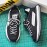 Men's Summer Casual Sneakers - Breathable Low-Top Lace-Up Shoes with Thick Cushioned Sole, White & Navy Blue Letter Print Design, PU/Fabric Upper & Outsole for Outdoor, Daily Wear & Street Style, Outdoor Sneakers, Fabric Lined Interior, Minimalist Design, Durable Construction, Active Lifestyle