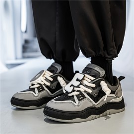 Out of the Box Trend! Large Letter Decorative Rope Shoelaces Street Fashion Men's Shoes Thick Sole Height-Boosting Sneakers for Boys