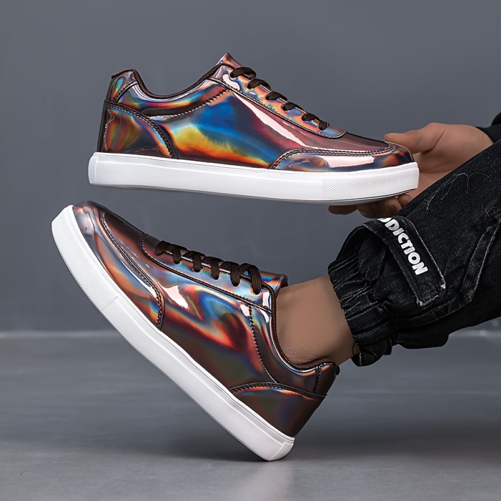 Men'S Stylish Solid Color Skate Sneakers - Non-Slip Lace-Up Low-Top Sneakers with Metallic Accents, Breathable Fabric Lining & EVA Cushioned Sole for Outdoor Casual Wear, Skate Shoes, Sleek Shoe Design, Durable Footwear