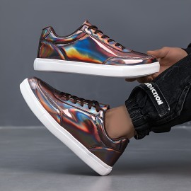 Men'S Stylish Solid Color Skate Sneakers - Non-Slip Lace-Up Low-Top Sneakers with Metallic Accents, Breathable Fabric Lining & EVA Cushioned Sole for Outdoor Casual Wear, Skate Shoes, Sleek Shoe Design, Durable Footwear