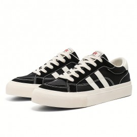 Men'S Summer Low-Top Casual Sneakers - White & Navy Blue Striped Design, Breathable Fabric Lining, Durable Faux Sole, Lace-Up Round Toe for Casual Attire, Streetwear Shoes | Stylish Stripes | Comfortable Fit