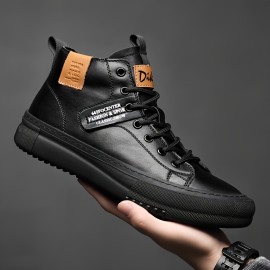 [Men's Mid-Top Fashion Sneakers] Men's Fashion Sneakers - Mid-Top Casual Sports Shoes | Durable Outdoor Footwear, Spring Collection, Versatile Business Style | Lace-Up Closure, Microfiber Synthetic Upper, Fabric Inner, Rubber Sole, Faux Insole