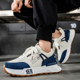 Men's Non-Slip Sneakers - Slip-Resistant Cushioned Platform, All-Terrain Traction for Gym, Running, Casual - Low-Top Sneakers Black/Gray/ - PU Upper & PVC Sole - Lace-Up Athletic Footwear, Outdoor Activities, Streetwear Style, Breathable Lining, Versatile Kicks, Fitness Enthusiasts