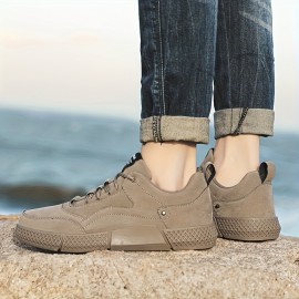 Men's Lace-Up Skate Shoes - Thick Cushioned Sole, Durable PU Upper & Rubber Outsole, All-Season Low-Top Casual Sneakers in Khaki for Outdoor & Daily Wear