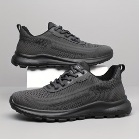 Men'S Low-Top Running Shoes - Breathable Mesh & Synthetic Synthetic Upper, Cushioned Sole for Shock Absorption, Lightweight Design for Gym, Jogging & Casual Wear - Black, Sneakers, Gym Footwear, Sleek Sporty Look, Cushioned Support