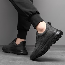 Men'S Low-Top Running Shoes - Breathable Mesh & Synthetic Synthetic Upper, Cushioned Sole for Shock Absorption, Lightweight Design for Gym, Jogging & Casual Wear - Black, Sneakers, Gym Footwear, Sleek Sporty Look, Cushioned Support
