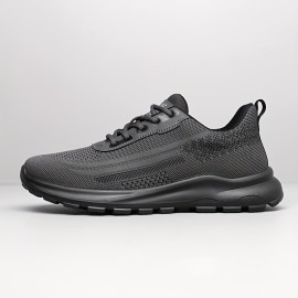 Men'S Low-Top Running Shoes - Breathable Mesh & Synthetic Synthetic Upper, Cushioned Sole for Shock Absorption, Lightweight Design for Gym, Jogging & Casual Wear - Black, Sneakers, Gym Footwear, Sleek Sporty Look, Cushioned Support