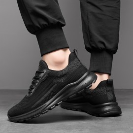 Men'S Low-Top Running Shoes - Breathable Mesh & Synthetic Synthetic Upper, Cushioned Sole for Shock Absorption, Lightweight Design for Gym, Jogging & Casual Wear - Black, Sneakers, Gym Footwear, Sleek Sporty Look, Cushioned Support