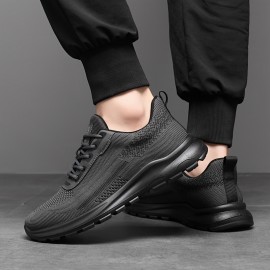 Men'S Low-Top Running Shoes - Breathable Mesh & Synthetic Synthetic Upper, Cushioned Sole for Shock Absorption, Lightweight Design for Gym, Jogging & Casual Wear - Black, Sneakers, Gym Footwear, Sleek Sporty Look, Cushioned Support