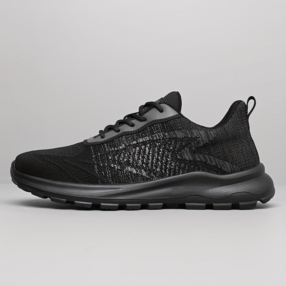 Men'S Breathable Knit Sneakers - Low-Top Casual Sneakers with Faux Upper, Fabric Lining & Durable Sole for Casual Attire, Gym, Skateboarding - Black, Sneakers, Gym Footwear, Sleek Shoe Design, Flexible Footwear