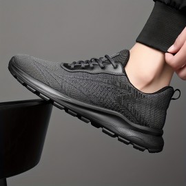 Men'S Breathable Knit Sneakers - Low-Top Casual Sneakers with Faux Upper, Fabric Lining & Durable Sole for Casual Attire, Gym, Skateboarding - Black, Sneakers, Gym Footwear, Sleek Shoe Design, Flexible Footwear